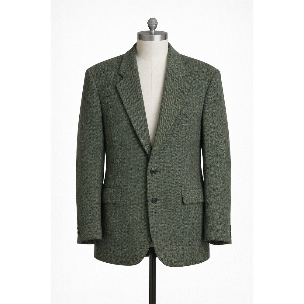 Handwoven Donegal Tweed by Magee Herringbone Wool Blazer Flawed Gem Green‎ 42L